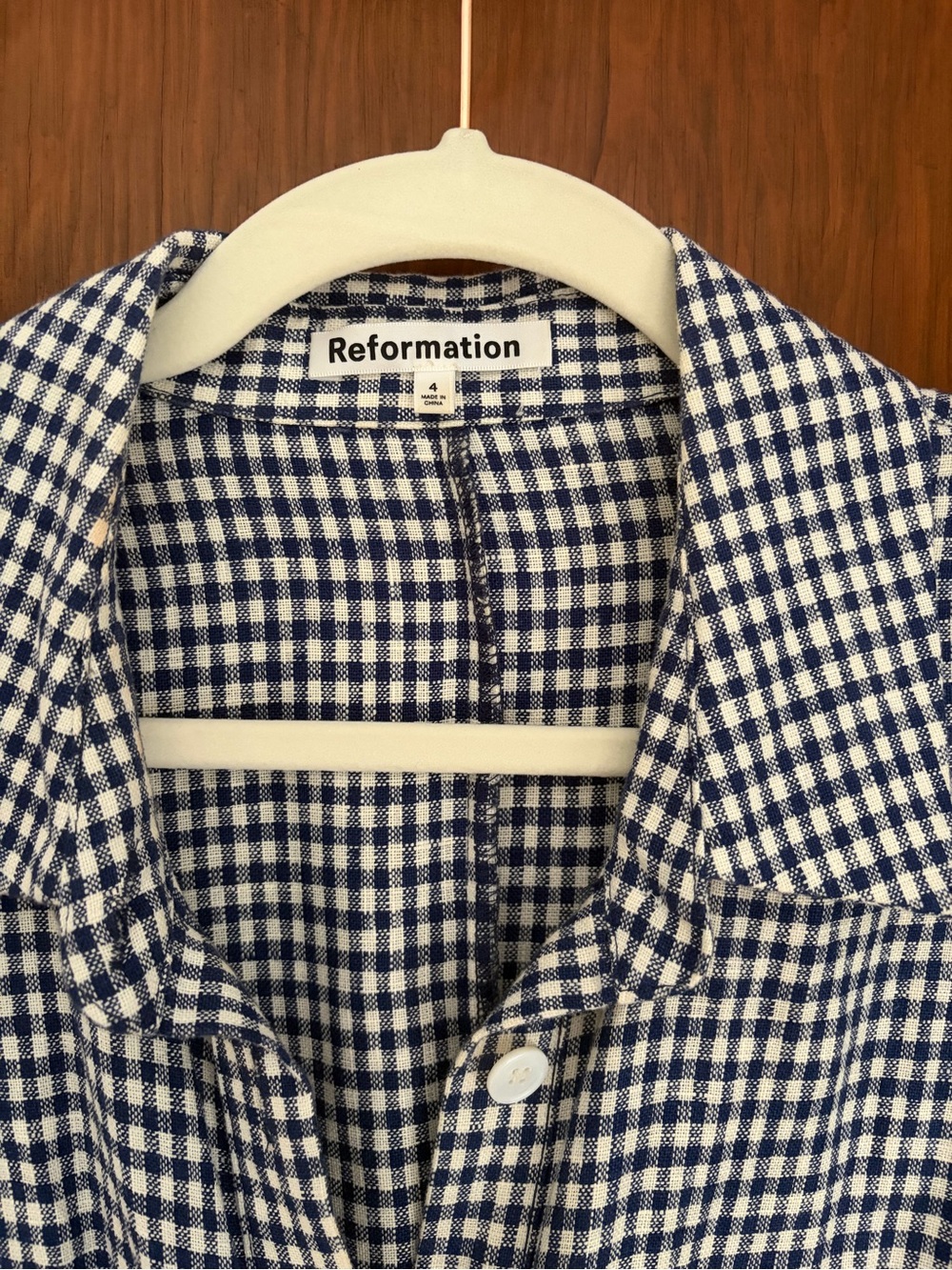 Reformation Navy & White Gingham Linen Shirt Dress - Picture 5 of 5
